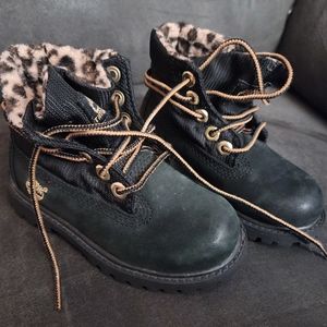 Leopard trim toddler Timberland boots